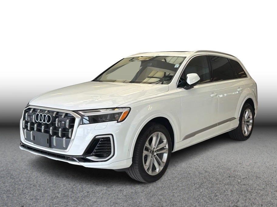 2025 Audi Q7 55 TFSI Premium Plus Sport Utility 4D in White — front three-quarter view